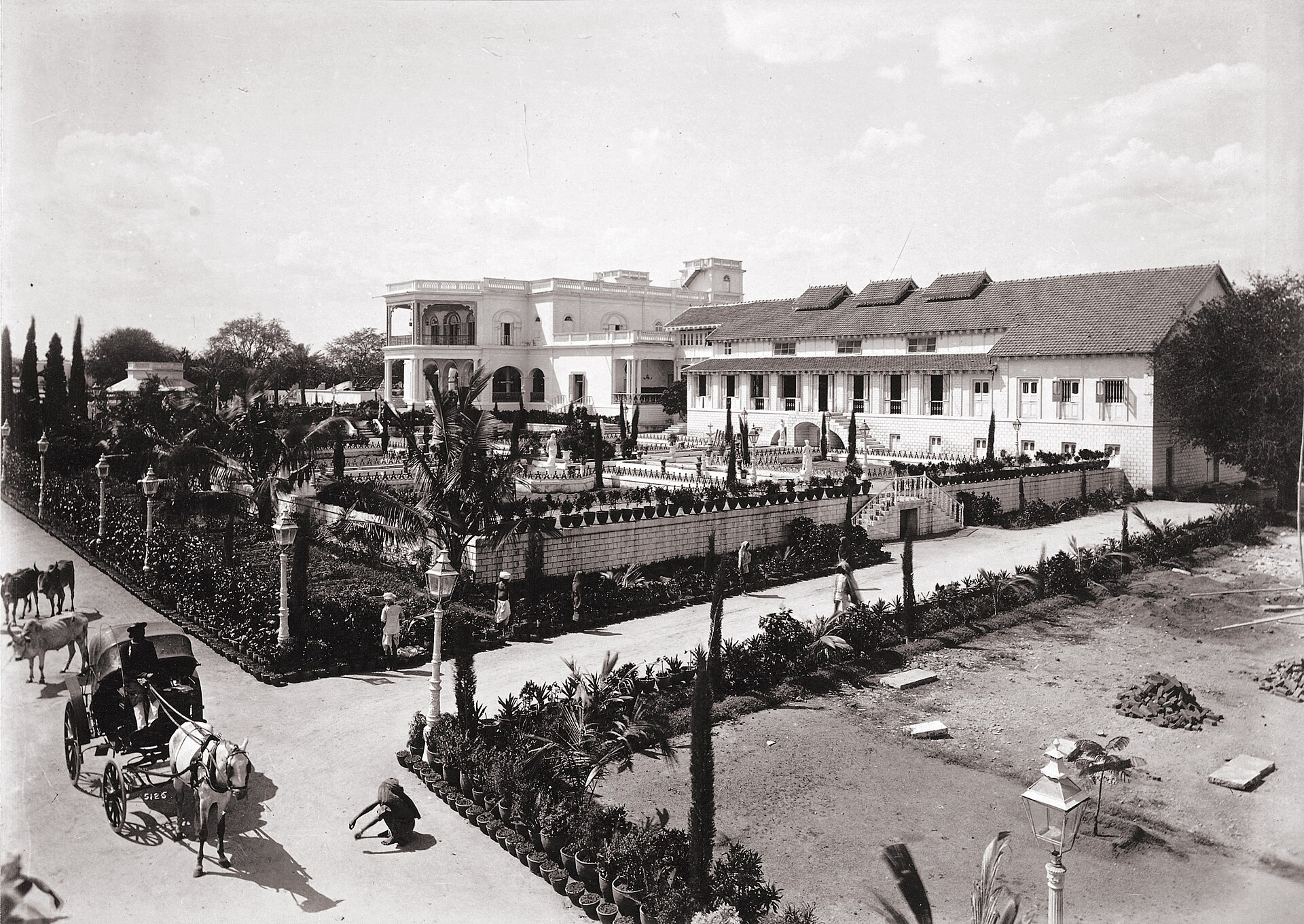 Historic photograph of Bashir-bagh Palace in Hyderabad by Lala Deen Dayal