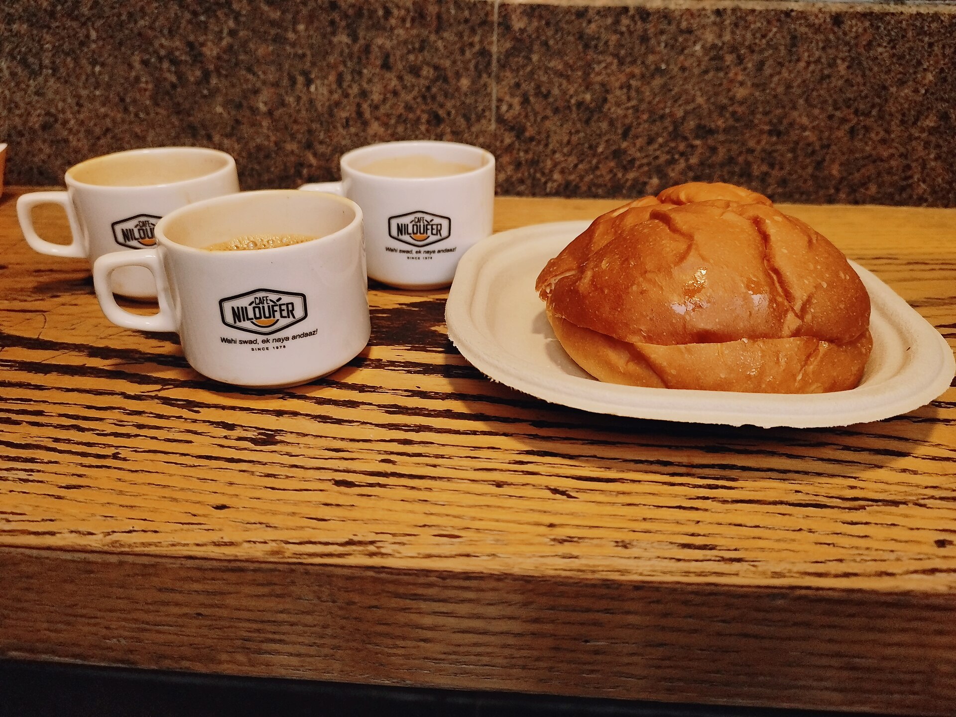 Irani chai and bun maska served at Café Niloufer in Hyderabad