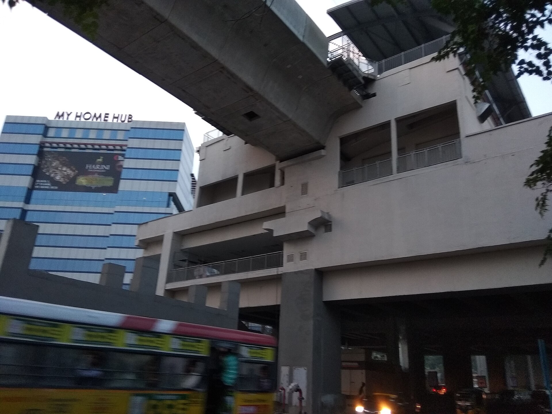 A Hyderabad Metro train moving through Hitec City